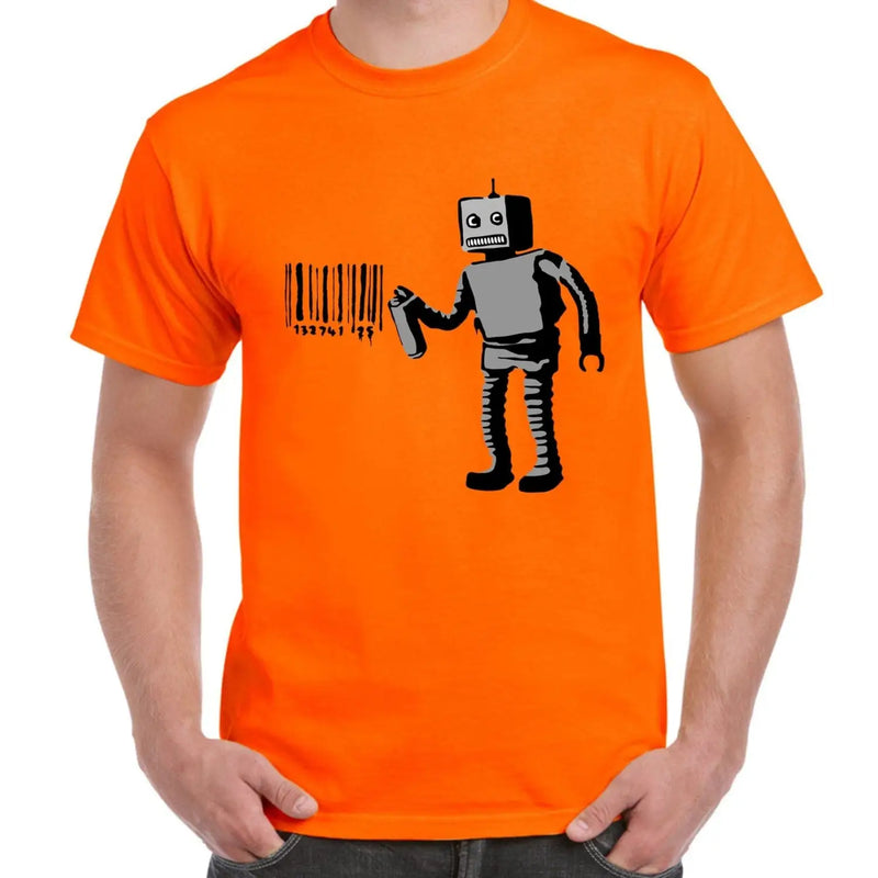 Banksy Robot Barcode Mens T-shirt S / Orange