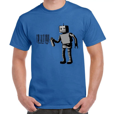 Banksy Robot Barcode Mens T-shirt S / Royal Blue