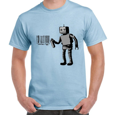 Banksy Robot Barcode Mens T-shirt S / Sky Blue