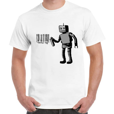 Banksy Robot Barcode Mens T-shirt S / White