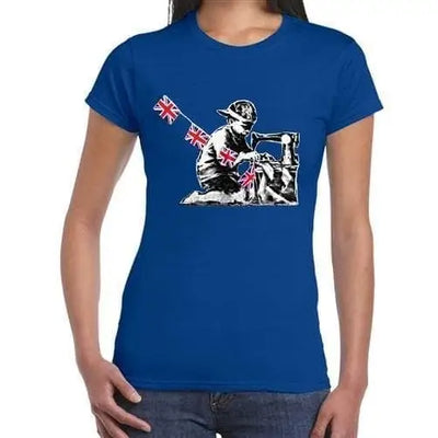 Banksy Slave Labour Sewing Machine Boy Ladies Tee XL / Blue