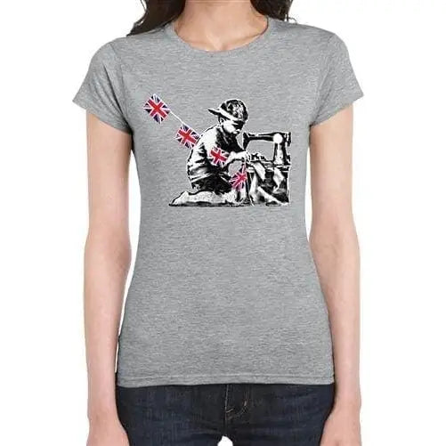Banksy Slave Labour Sewing Machine Boy Ladies Tee XL / Light Grey