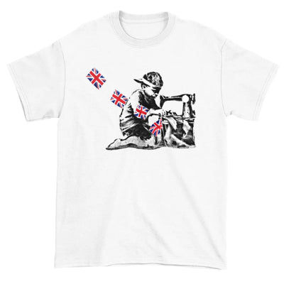 Banksy Slave Labour Sewing Machine Boy Men's T-Shirt L / White