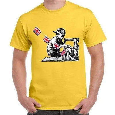 Banksy Slave Labour Sewing Machine Boy Men's T-Shirt L / Yellow