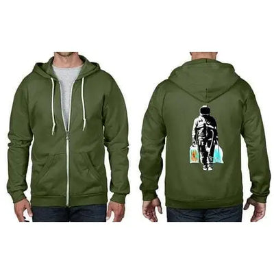 Banksy Spaceman Full Zip Hoodie 3XL / City Green