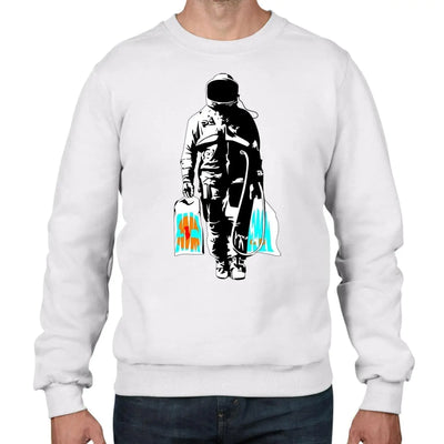 Banksy Spaceman Galaxy Space Graffiti Men's Sweatshirt Jumper M / White