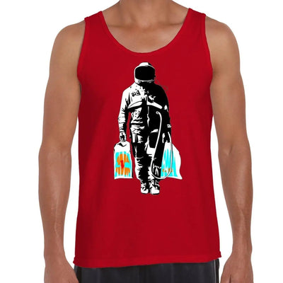 Banksy Spaceman With Shopping Bags Men's Tank Vest Top S / Red