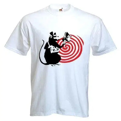 Banksy Speaker Rat Mens T-Shirt XXL / White