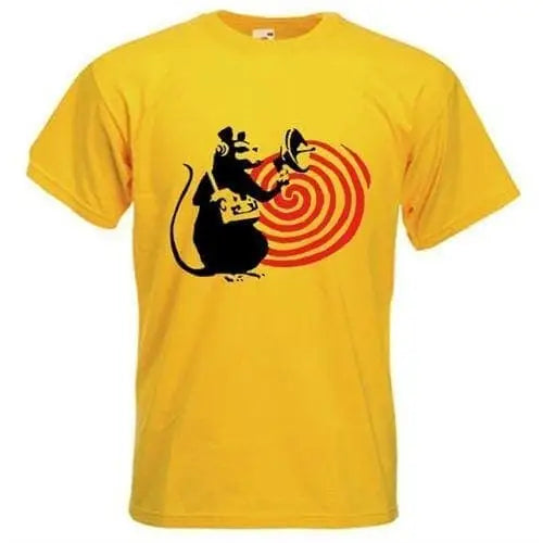 Banksy Speaker Rat Mens T-Shirt XXL / Yellow