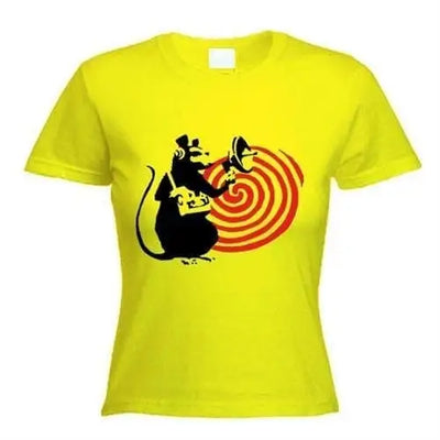 Banksy Speaker Rat Womens T-Shirt L / Yellow