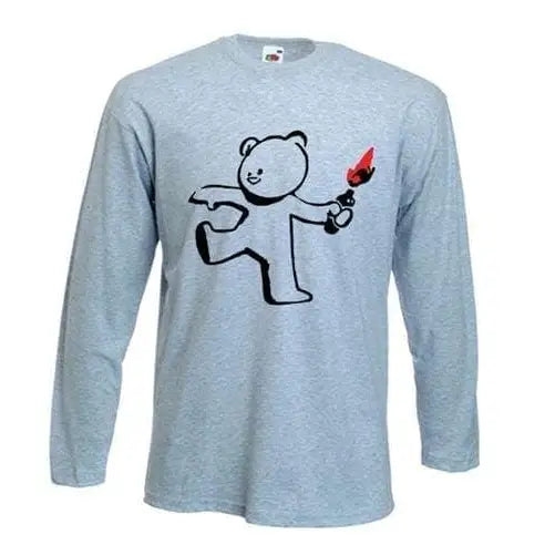 Banksy Teddy Bomber Long Sleeve T-Shirt L / Light Grey