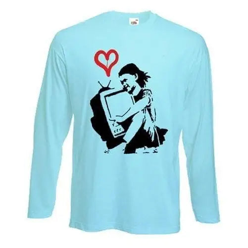 Banksy TV Girl Long Sleeve T-Shirt L / Light Blue