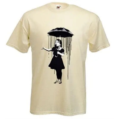 Banksy Umbrella Girl Nola Men's T-Shirt XXL / Cream