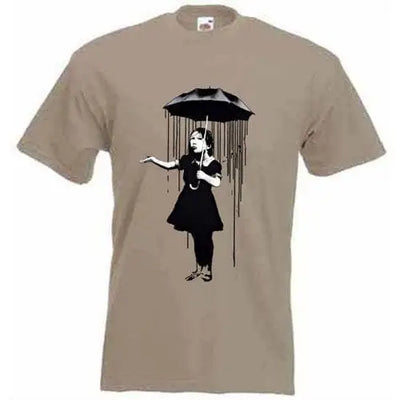 Banksy Umbrella Girl Nola Men's T-Shirt XXL / Khaki