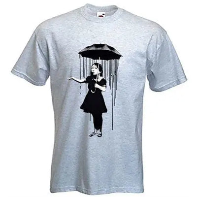 Banksy Umbrella Girl Nola Men's T-Shirt XXL / Light Grey