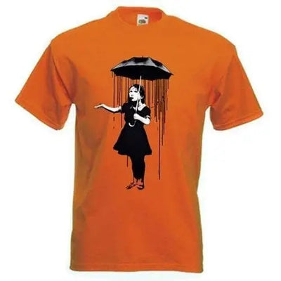Banksy Umbrella Girl Nola Men's T-Shirt XXL / Orange