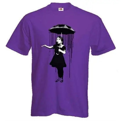 Banksy Umbrella Girl Nola Men's T-Shirt XXL / Purple