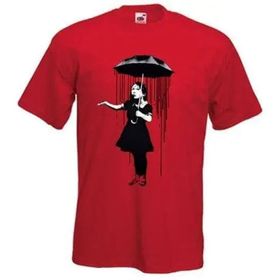 Banksy Umbrella Girl Nola Men's T-Shirt XXL / Red