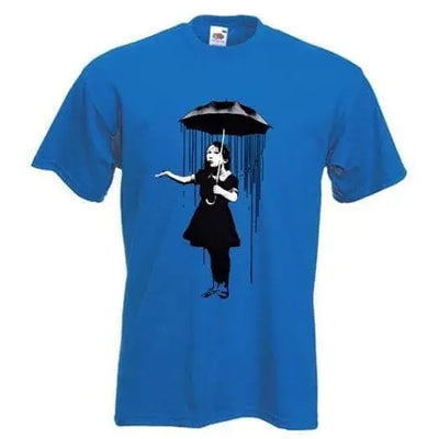 Banksy Umbrella Girl Nola Men's T-Shirt XXL / Royal Blue