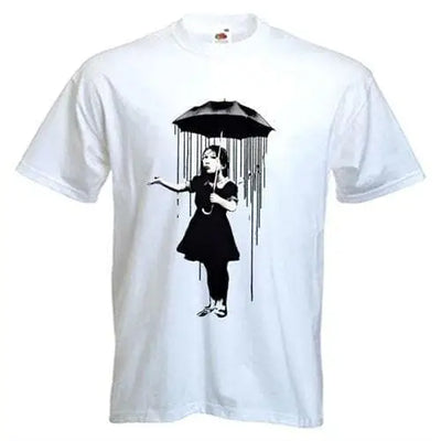 Banksy Umbrella Girl Nola Men's T-Shirt XXL / White