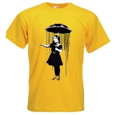 Banksy Umbrella Girl Nola Men's T-Shirt XXL / Yellow