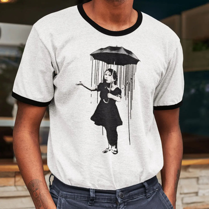Banksy Umbrella Girl Nola Ringer T-Shirt