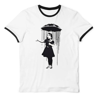 Banksy Umbrella Girl Nola Ringer T-Shirt XL