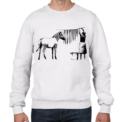 Banksy Washed Zebra Graffiti Men's Sweatshirt Jumper XXL / White