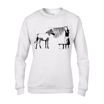Banksy Washed Zebra Graffiti Women's Sweatshirt Jumper L / White