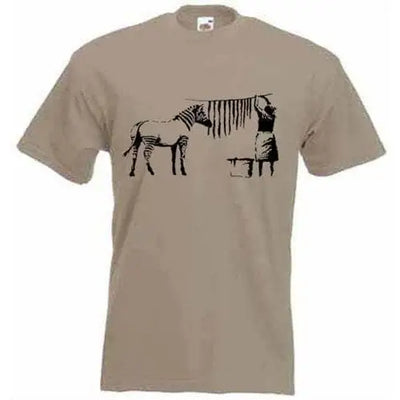 Banksy Washing Zebra Stripes T-Shirt Khaki / S