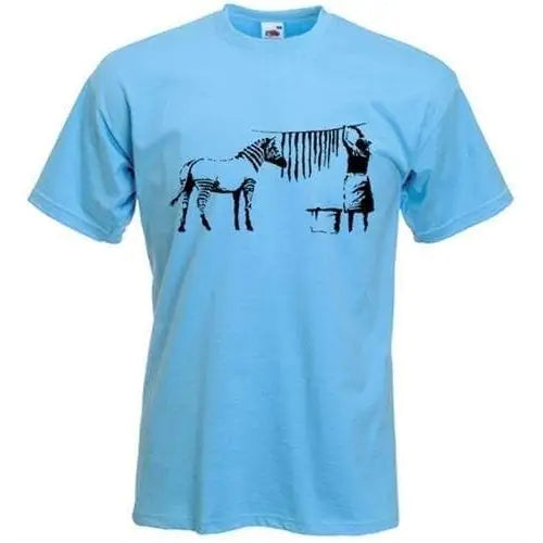 Banksy Washing Zebra Stripes T-Shirt Light Blue / S