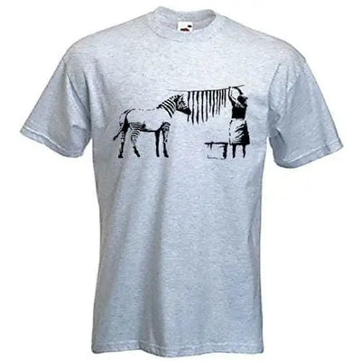 Banksy Washing Zebra Stripes T-Shirt Light Grey / S