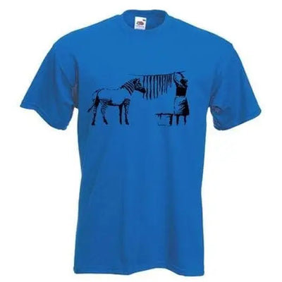 Banksy Washing Zebra Stripes T-Shirt Royal Blue / S
