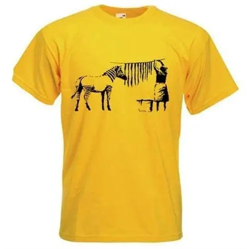Banksy Washing Zebra Stripes T-Shirt Yellow / S