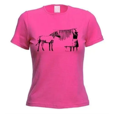 Banksy Washing Zebra Stripes Women's T-Shirt XL / Dark Pink