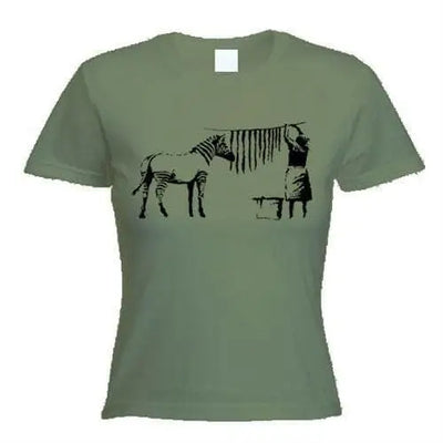 Banksy Washing Zebra Stripes Women's T-Shirt XL / Khaki
