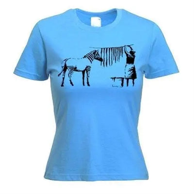 Banksy Washing Zebra Stripes Women's T-Shirt XL / Light Blue