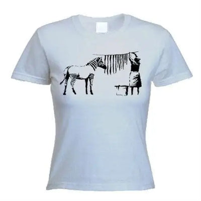 Banksy Washing Zebra Stripes Women's T-Shirt XL / Light Grey