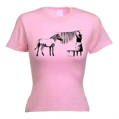 Banksy Washing Zebra Stripes Women's T-Shirt XL / Light Pink