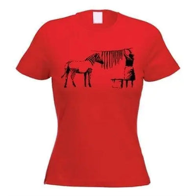 Banksy Washing Zebra Stripes Women's T-Shirt XL / Red