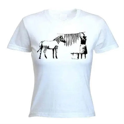 Banksy Washing Zebra Stripes Women's T-Shirt XL / White