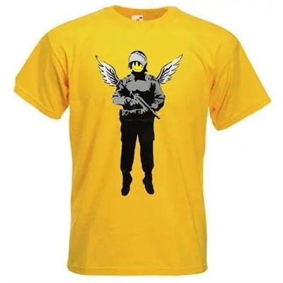 Banksy Winged Copper Mens T-Shirt L / Yellow