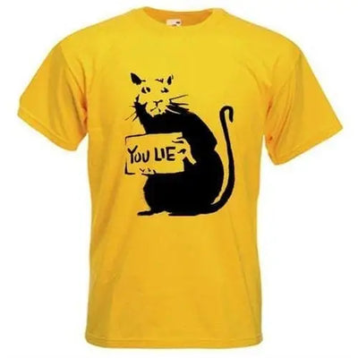 Banksy You Lie Rat Mens T-Shirt S / Yellow