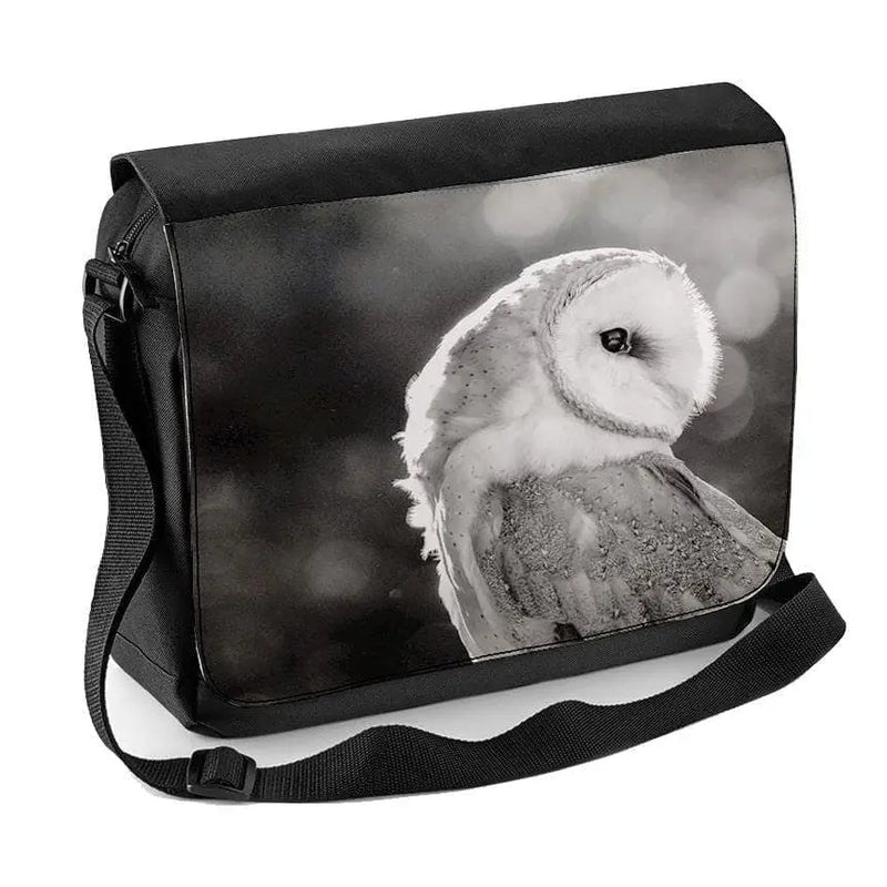 Barn Owl Black and White Laptop Messenger Bag