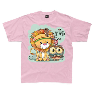 Be Wild Cute Jungle Lion Childrens Unisex Kids T-Shirt 7-8 / Light Pink