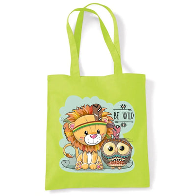 Be Wild Cute Jungle Lion Owl Tote Shoulder Shopping Bag Lime Green
