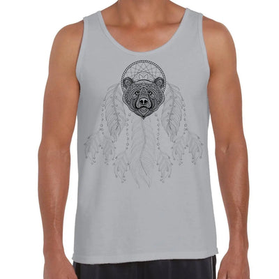 Bears Head Dream Catcher Native American Tattoo Hipster Large Print Men's Vest Tank Top XXL / Light Grey