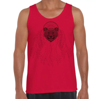 Bears Head Dream Catcher Native American Tattoo Hipster Large Print Men's Vest Tank Top XXL / Red