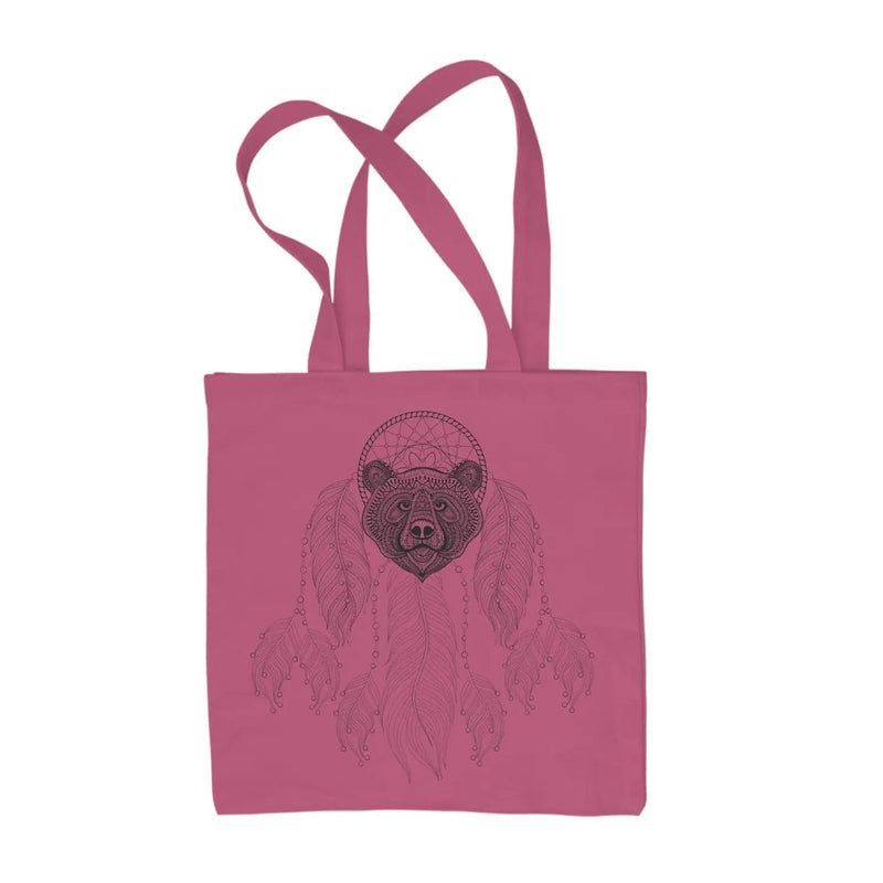 Bears Head Dream Catcher Native American Tattoo Hipster Large Print Tote Shoulder Shopping Bag Hot Pink