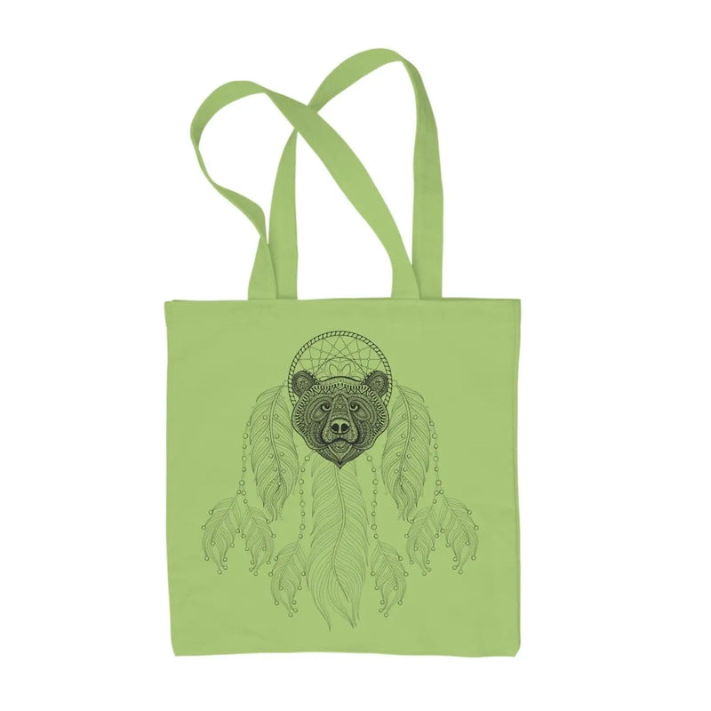 Bears Head Dream Catcher Native American Tattoo Hipster Large Print Tote Shoulder Shopping Bag Lime Green